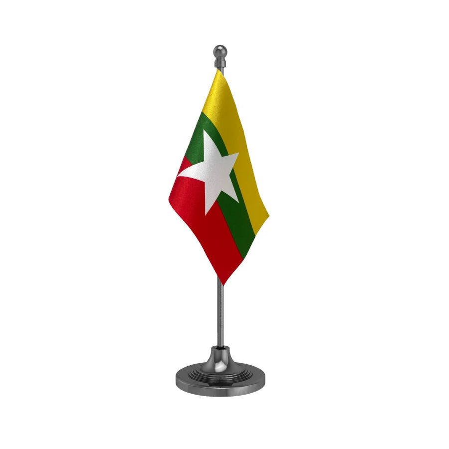 Myanmar Table Flag of 4in x 6in With A Heavy Plastic Base