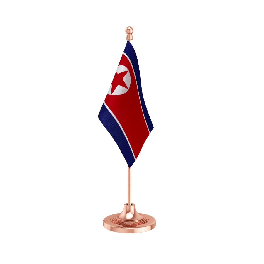 North Korea Table Flag of 4in x 6in With A Heavy Plastic Base