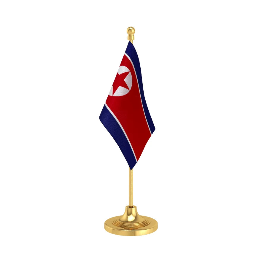 North Korea Table Flag of 4in x 6in With A Heavy Plastic Base