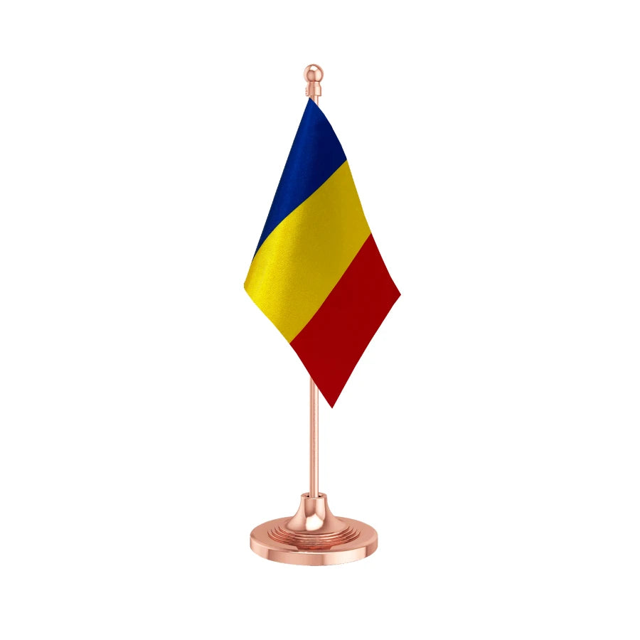 Romania Table Flag of 4in x 6in With A Heavy Plastic Base