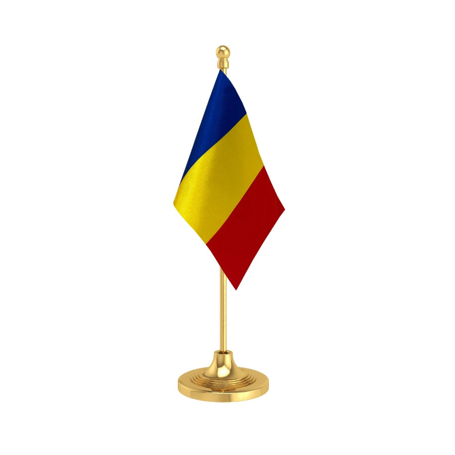 Romania Table Flag of 4in x 6in With A Heavy Plastic Base