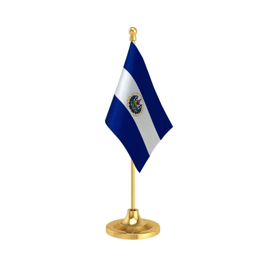 El Salvador Table Flag of 4in x 6in With A Heavy Plastic Base