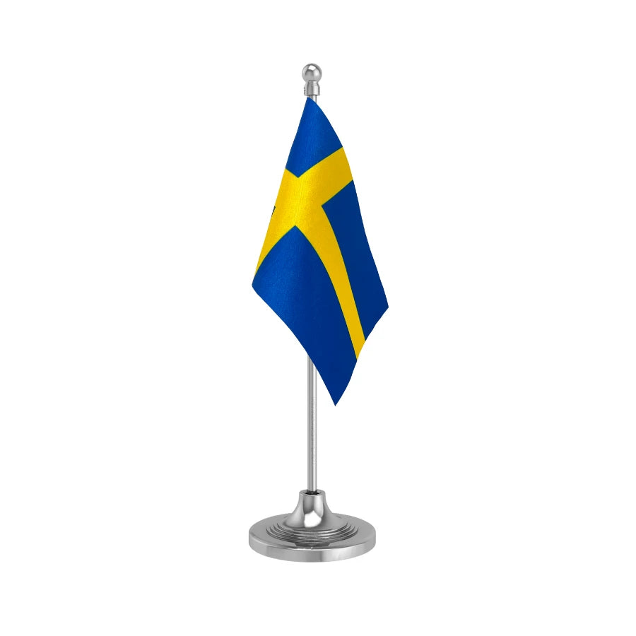 Sweden Table Flag of 4in x 6in With A Heavy Plastic Base