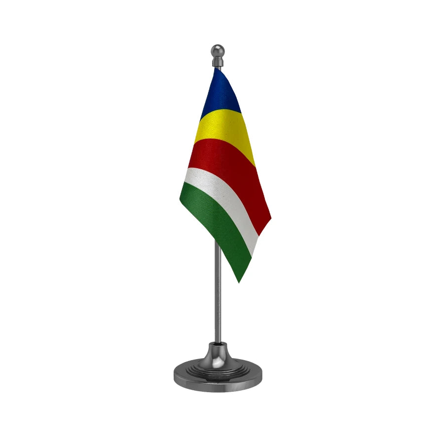 Seychelles Table Flag of 4in x 6in With A Heavy Plastic Base