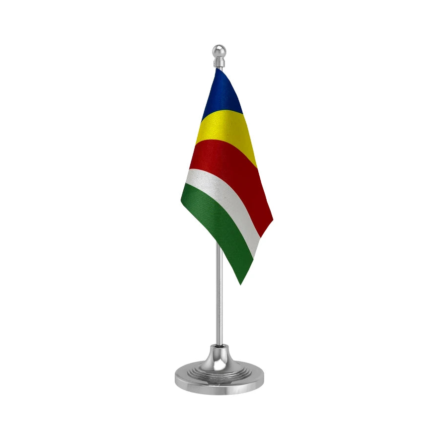 Seychelles Table Flag of 4in x 6in With A Heavy Plastic Base