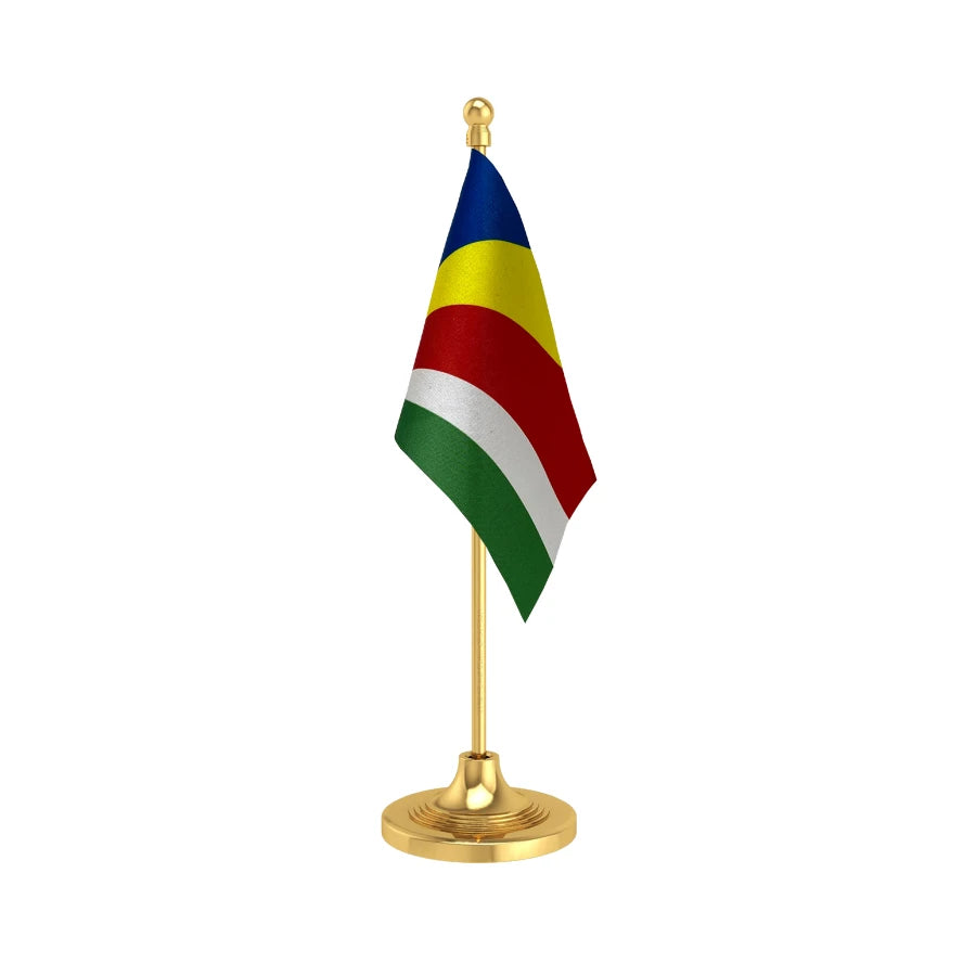 Seychelles Table Flag of 4in x 6in With A Heavy Plastic Base