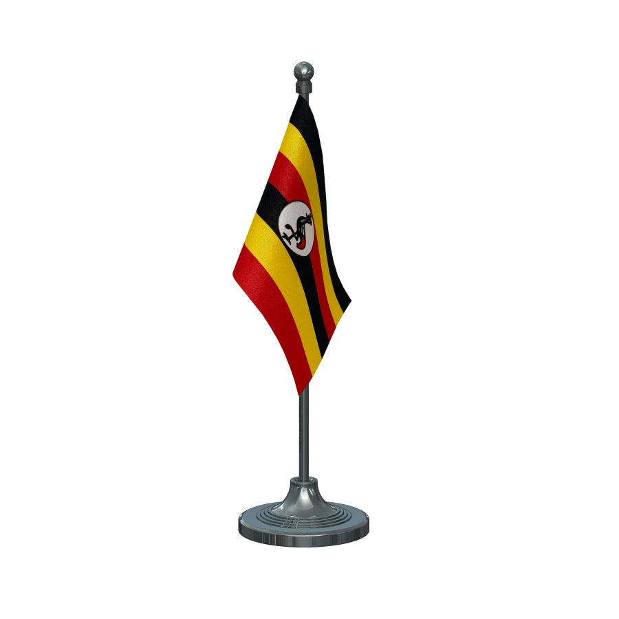 Uganda Table Flag of 4in x 6in With A Heavy Plastic Base