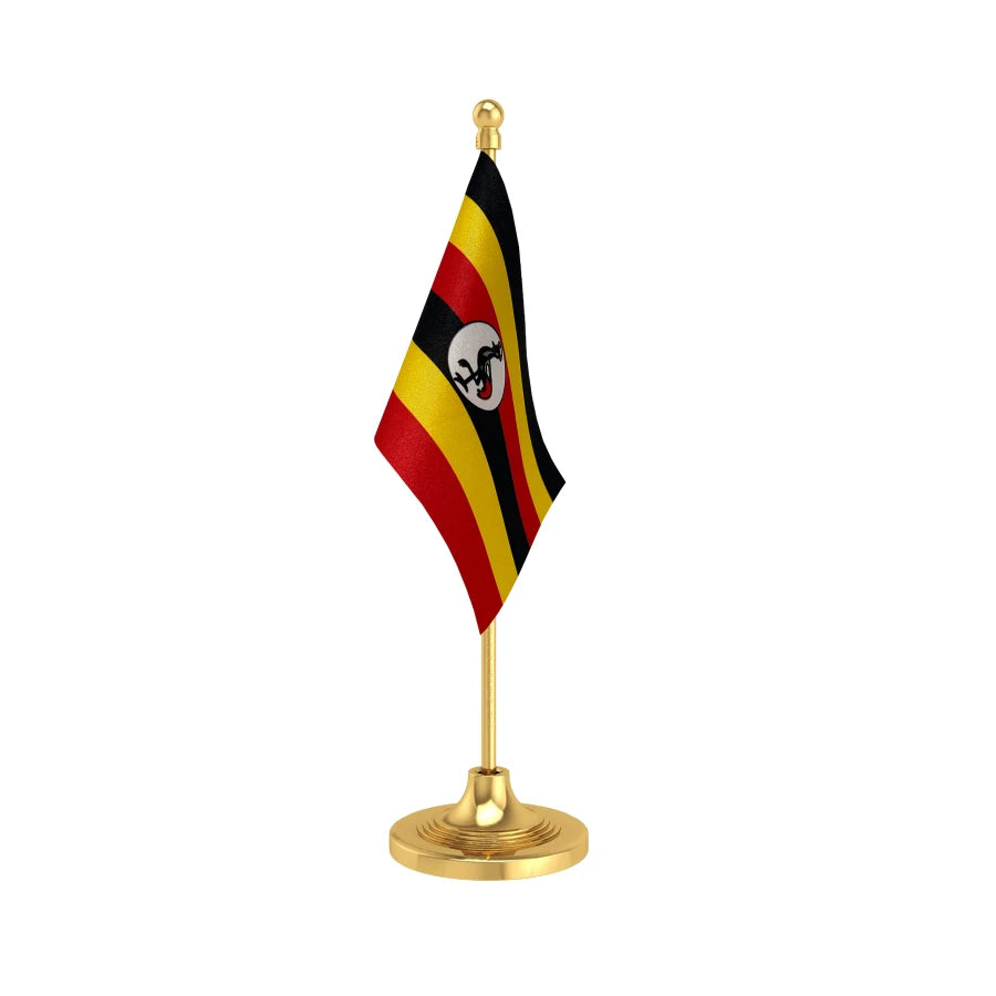Uganda Table Flag of 4in x 6in With A Heavy Plastic Base