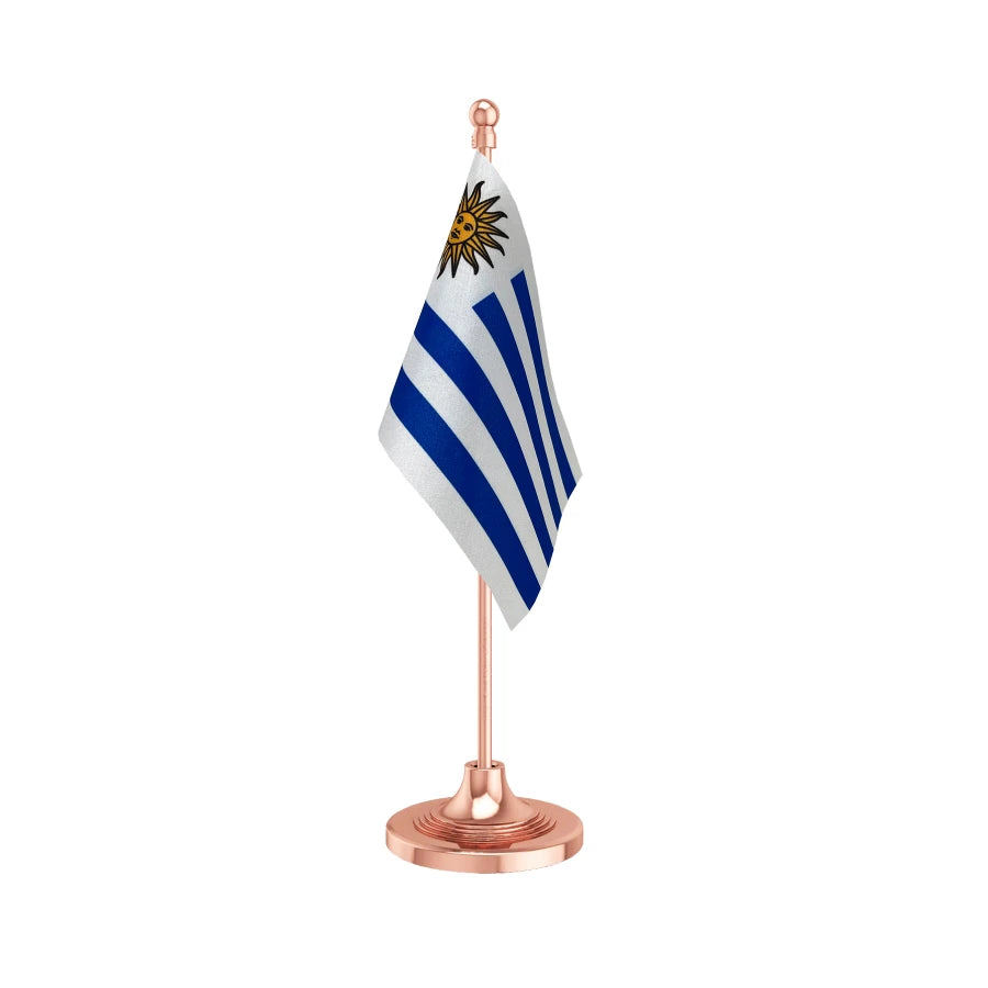 Uruguay Table Flag of 4in x 6in With A Heavy Plastic Base