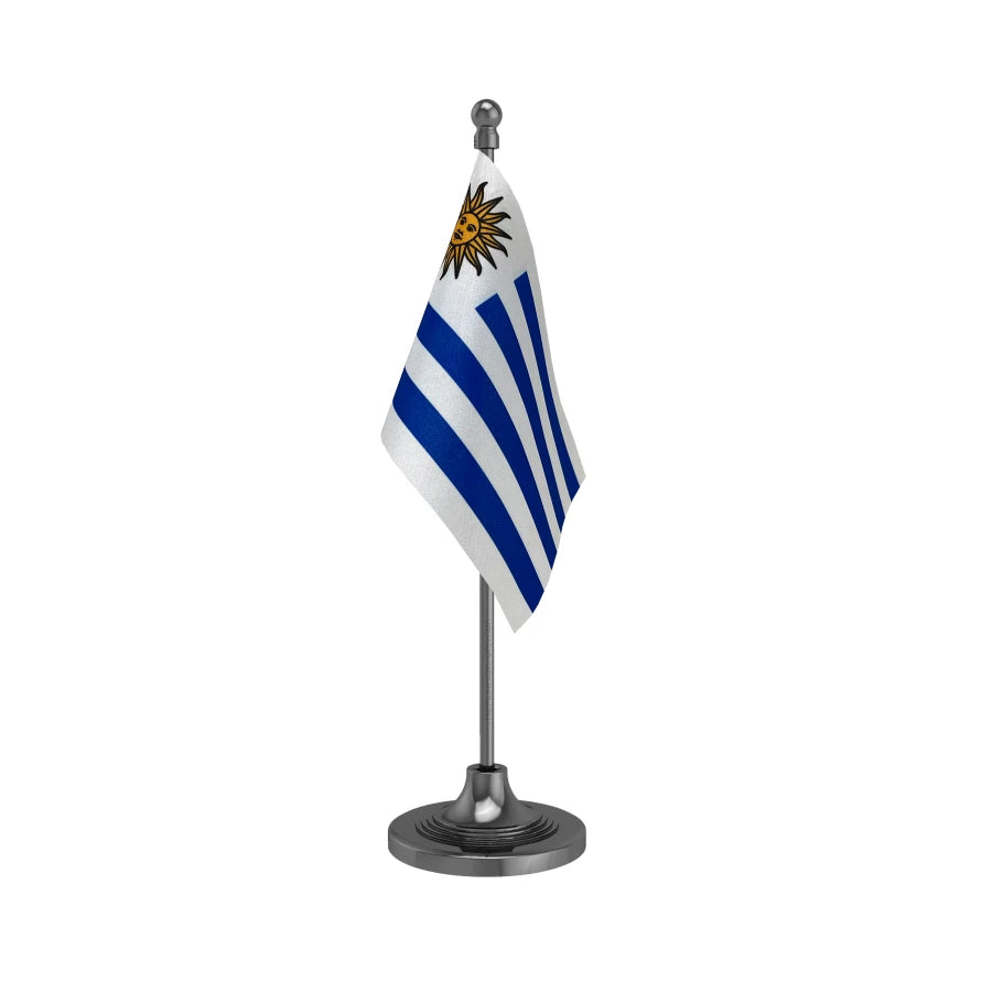 Uruguay Table Flag of 4in x 6in With A Heavy Plastic Base