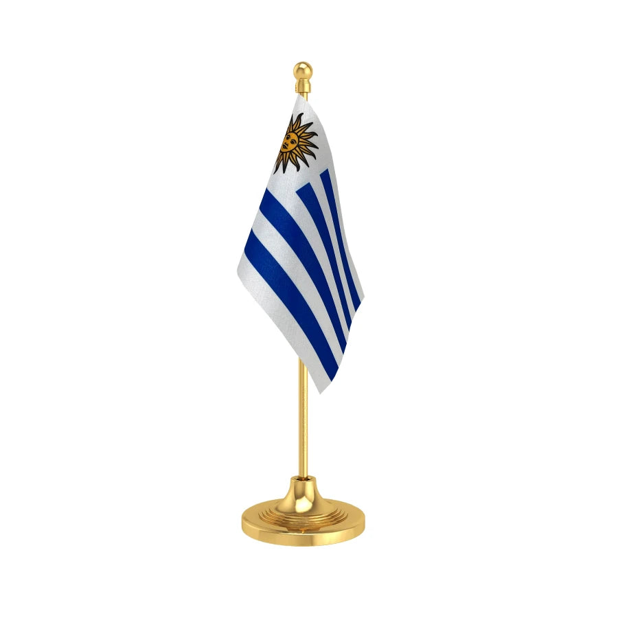 Uruguay Table Flag of 4in x 6in With A Heavy Plastic Base