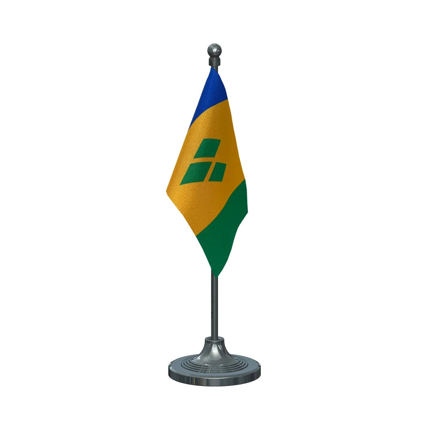 Saint Vincent & Grenadines Table Flag of 4in x 6in With A Heavy Plastic Base