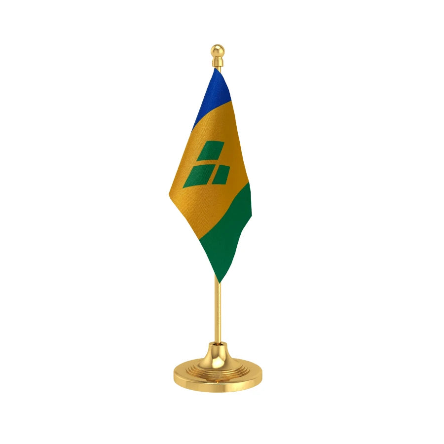 Saint Vincent & Grenadines Table Flag of 4in x 6in With A Heavy Plastic Base