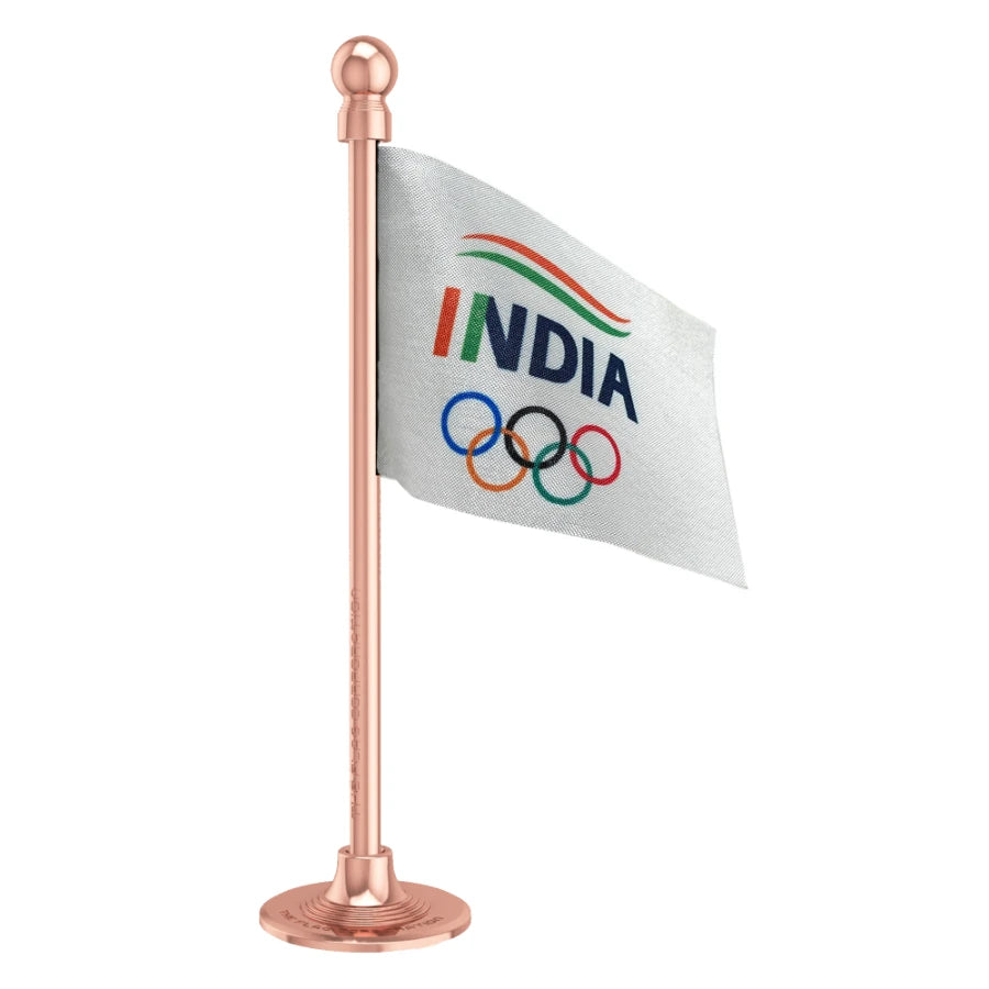 IOA Indian Olympic Association Car Dashboard Flag of 2in x 3in With A Steel or Plastic Base