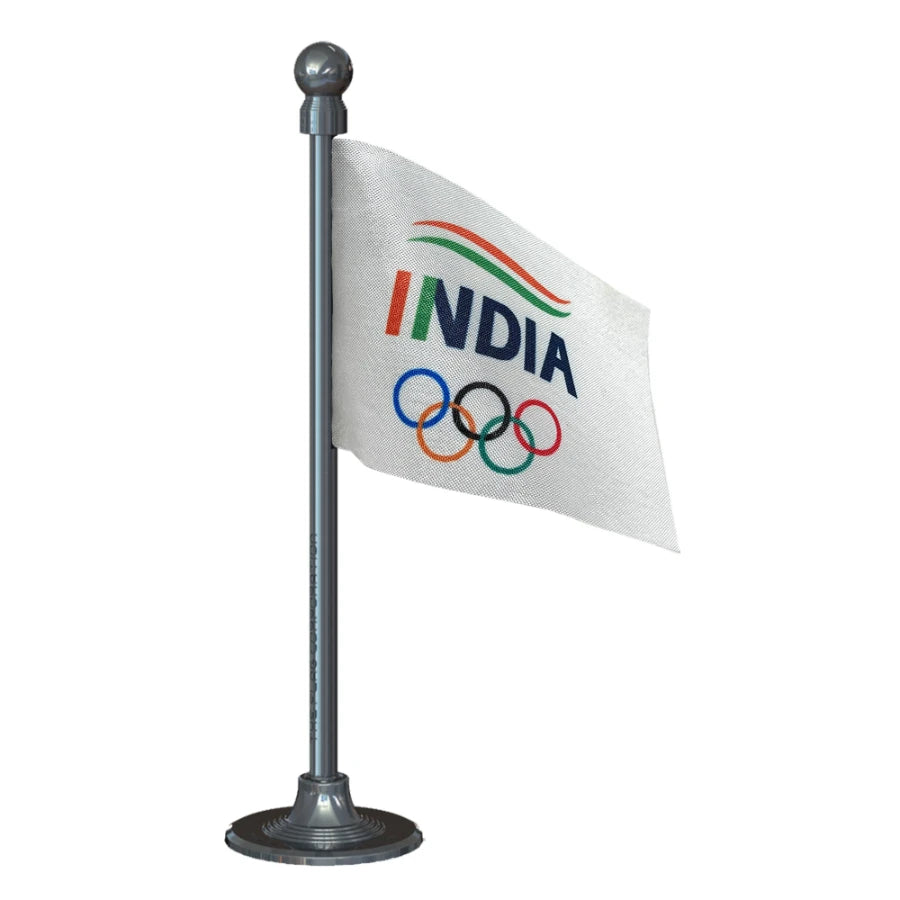 IOA Indian Olympic Association Car Dashboard Flag of 2in x 3in With A Steel or Plastic Base
