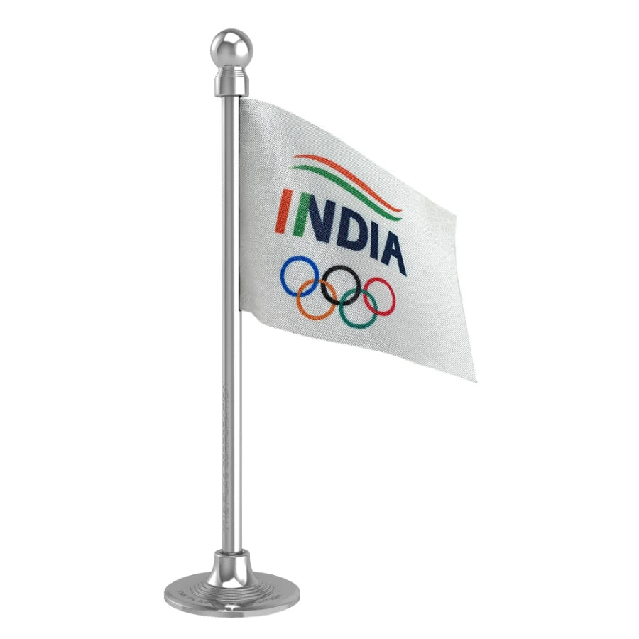 IOA Indian Olympic Association Car Dashboard Flag of 2in x 3in With A Steel or Plastic Base