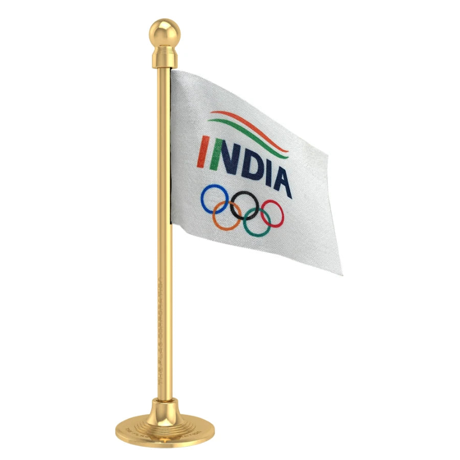 IOA Indian Olympic Association Car Dashboard Flag of 2in x 3in With A Steel or Plastic Base