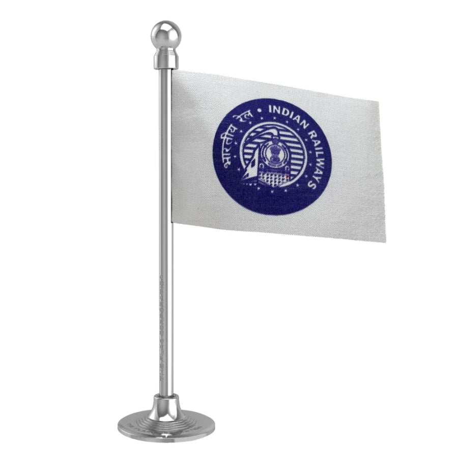 Indian Railways Blue Car Dashboard Flag of 2in x 3in With A Steel or Plastic Base