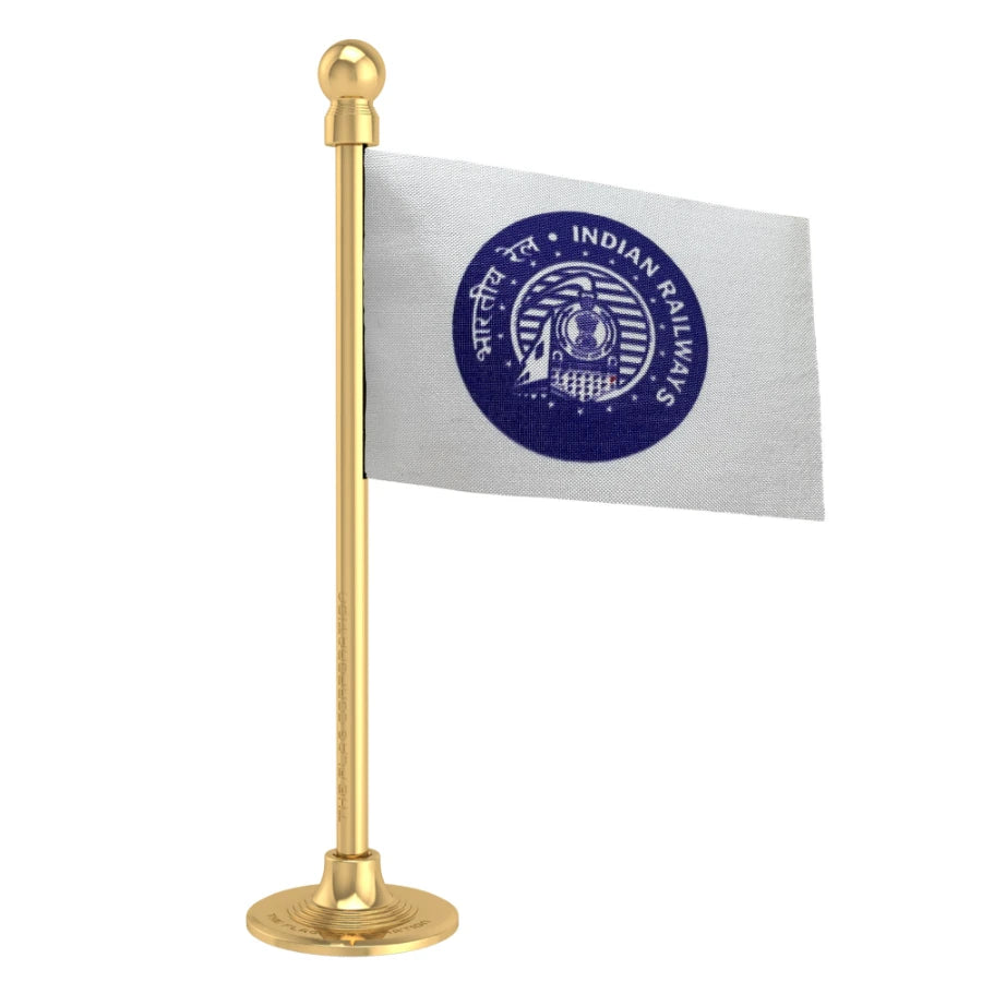 Indian Railways Blue Car Dashboard Flag of 2in x 3in With A Steel or Plastic Base