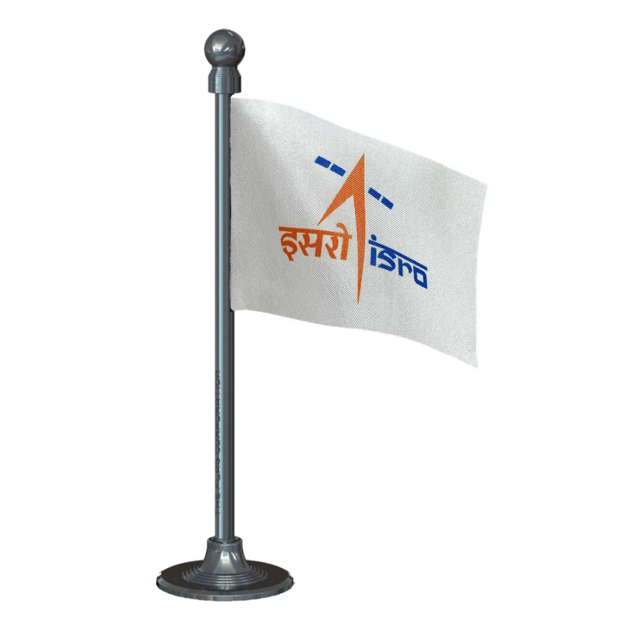 ISRO Indian Space Research Organisation Car Dashboard Flag of 2in x 3in With A Steel or Plastic Base