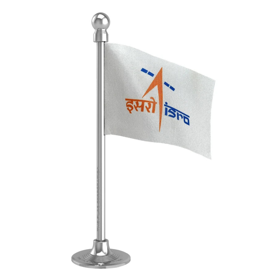 ISRO Indian Space Research Organisation Car Dashboard Flag of 2in x 3in With A Steel or Plastic Base