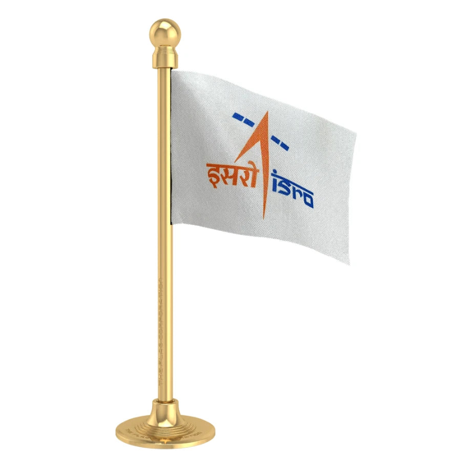 ISRO Indian Space Research Organisation Car Dashboard Flag of 2in x 3in With A Steel or Plastic Base