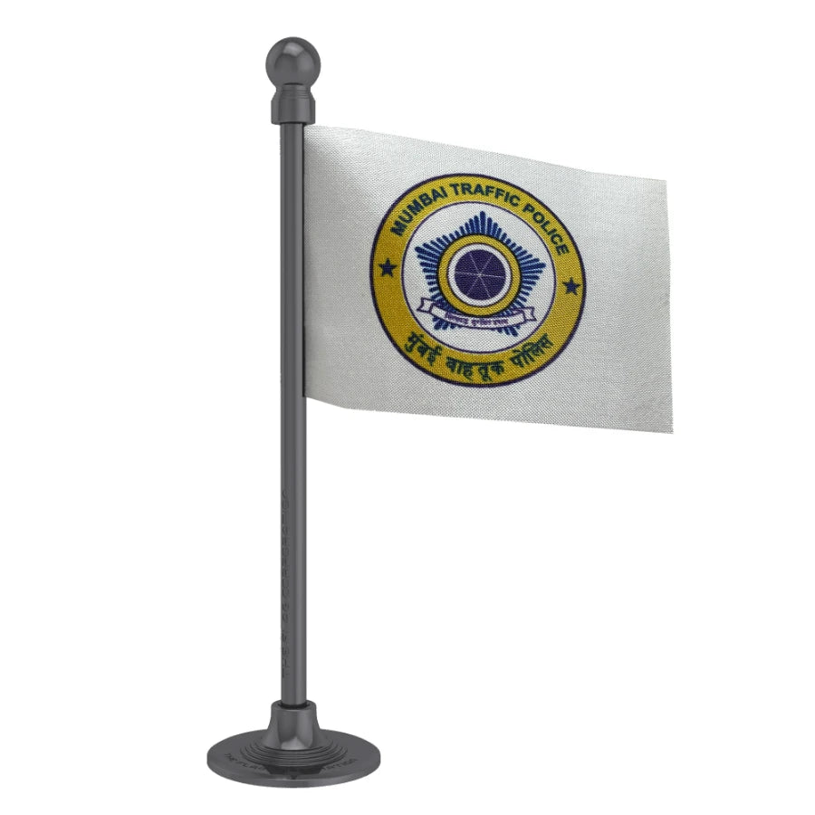 Mumbai Traffic PoliceCar Dashboard Flag of 2in x 3in With A Steel or Plastic Base
