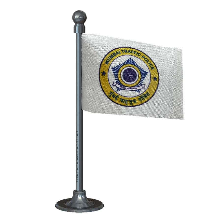 Mumbai Traffic PoliceCar Dashboard Flag of 2in x 3in With A Steel or Plastic Base