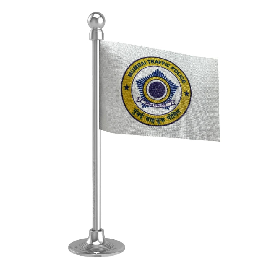 Mumbai Traffic PoliceCar Dashboard Flag of 2in x 3in With A Steel or Plastic Base