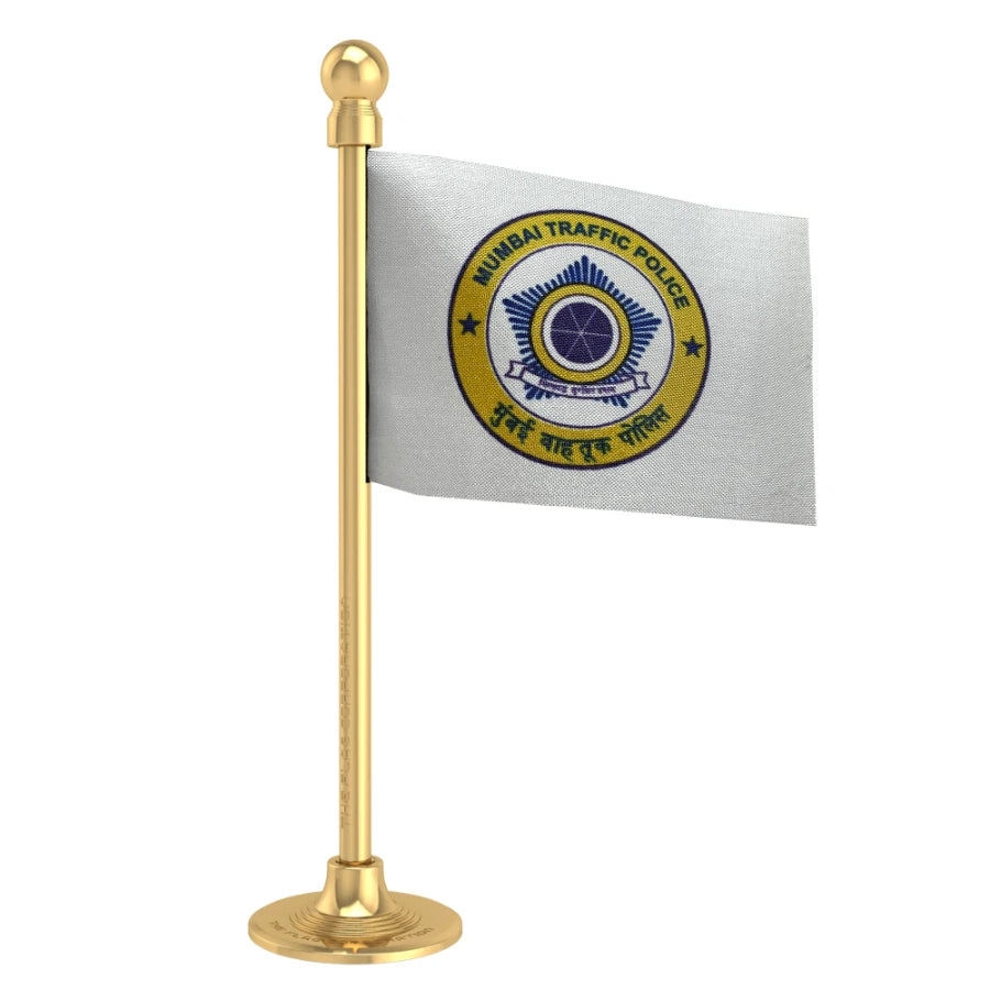 Mumbai Traffic PoliceCar Dashboard Flag of 2in x 3in With A Steel or Plastic Base