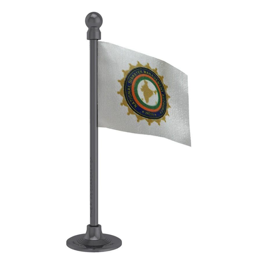 NDMA National Disaster Management Authority Car Dashboard Flag of 2in x 3in With A Steel or Plastic Base