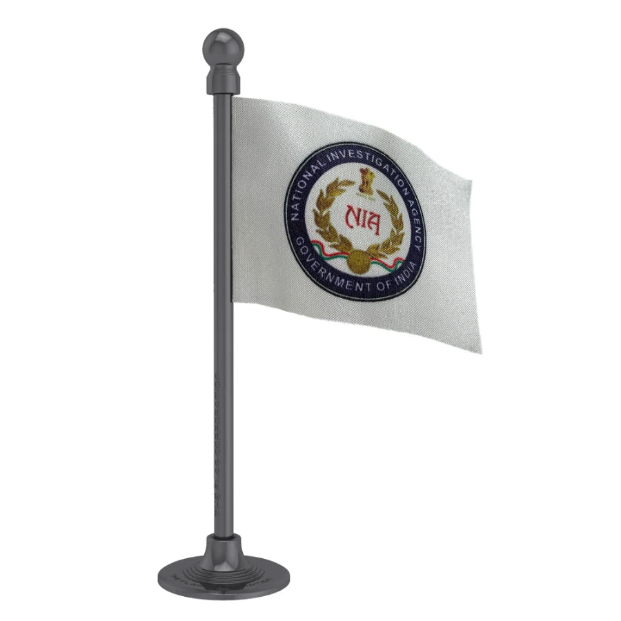 NIA National Investigation Agency Car Dashboard Flag of 2in x 3in With A Steel or Plastic Base