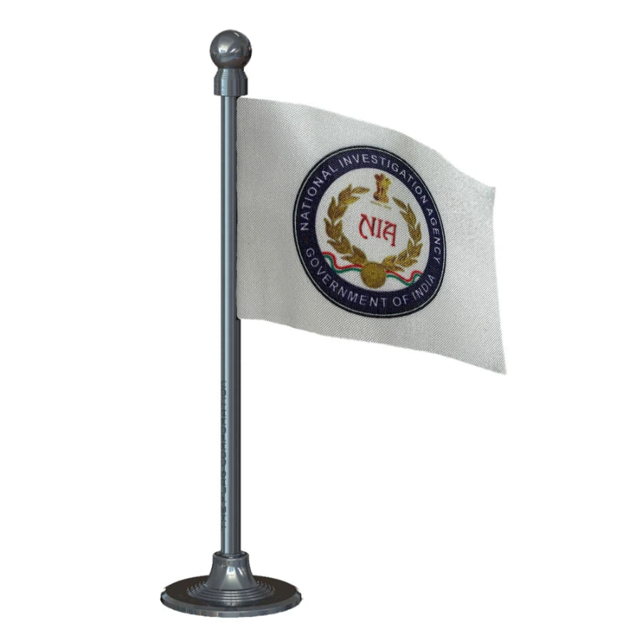 NIA National Investigation Agency Car Dashboard Flag of 2in x 3in With A Steel or Plastic Base