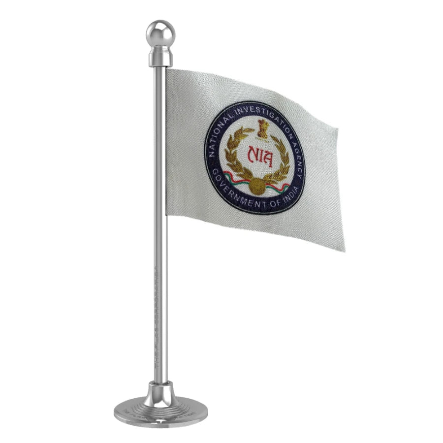 NIA National Investigation Agency Car Dashboard Flag of 2in x 3in With A Steel or Plastic Base
