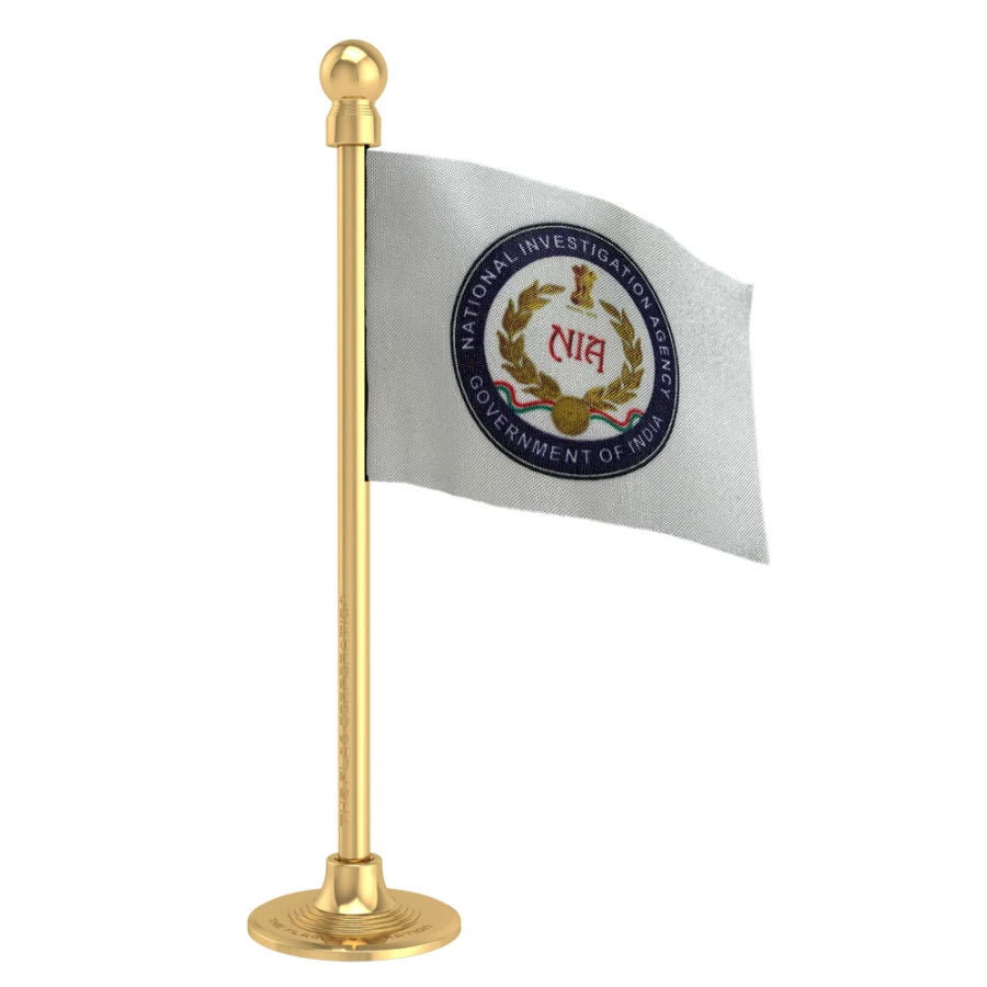 NIA National Investigation Agency Car Dashboard Flag of 2in x 3in With A Steel or Plastic Base