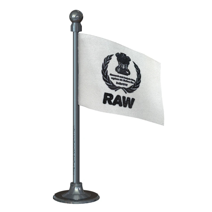 RAW Research & Analysis Wing Car Dashboard Flag of 2in x 3in With A Steel or Plastic Base