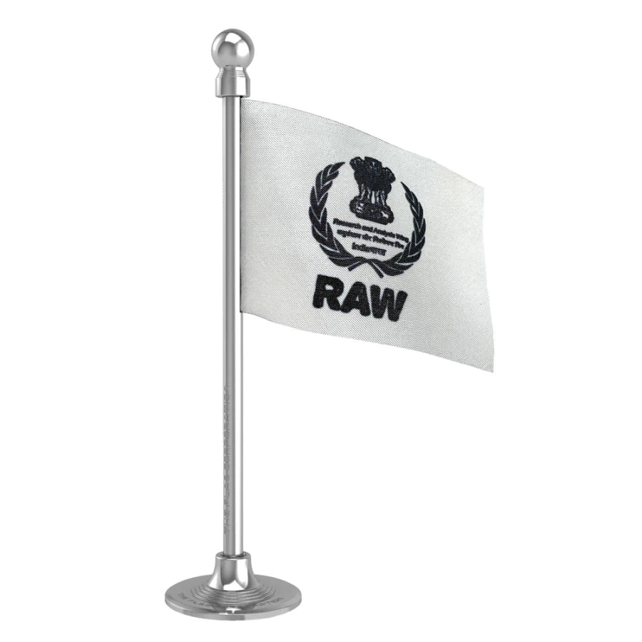 RAW Research & Analysis Wing Car Dashboard Flag of 2in x 3in With A Steel or Plastic Base