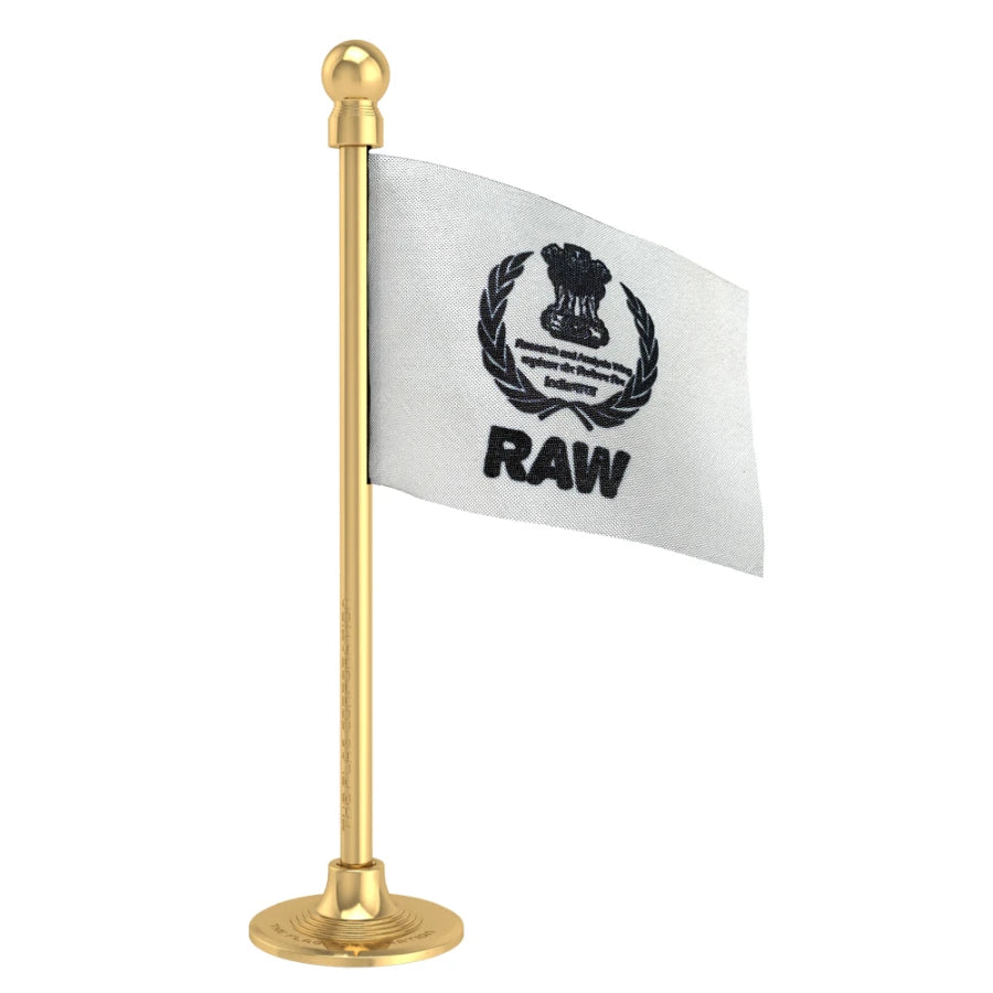 RAW Research & Analysis Wing Car Dashboard Flag of 2in x 3in With A Steel or Plastic Base