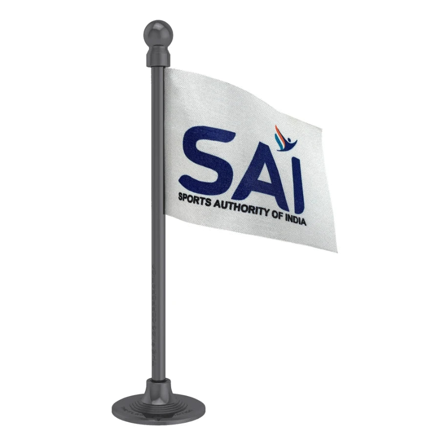 SAI Sports Authority of India Car Dashboard Flag of 2in x 3in With A Steel or Plastic Base