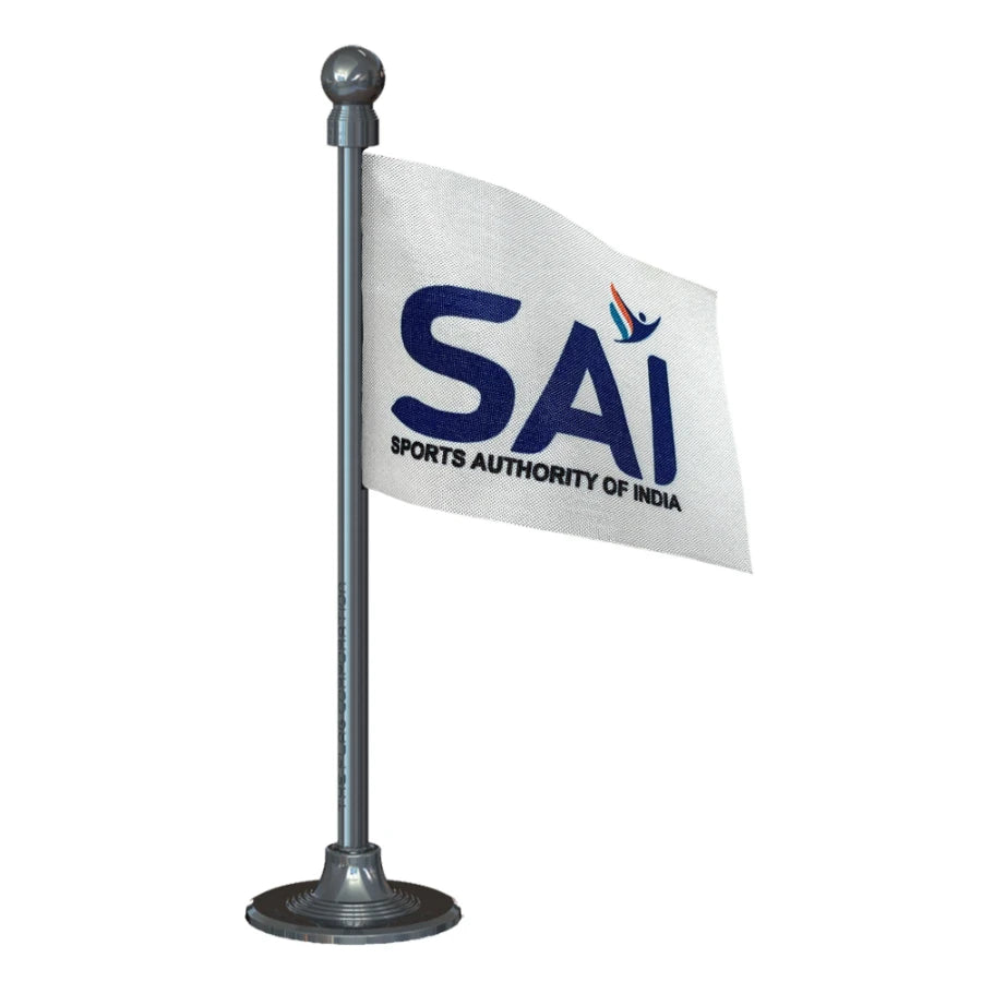 SAI Sports Authority of India Car Dashboard Flag of 2in x 3in With A Steel or Plastic Base