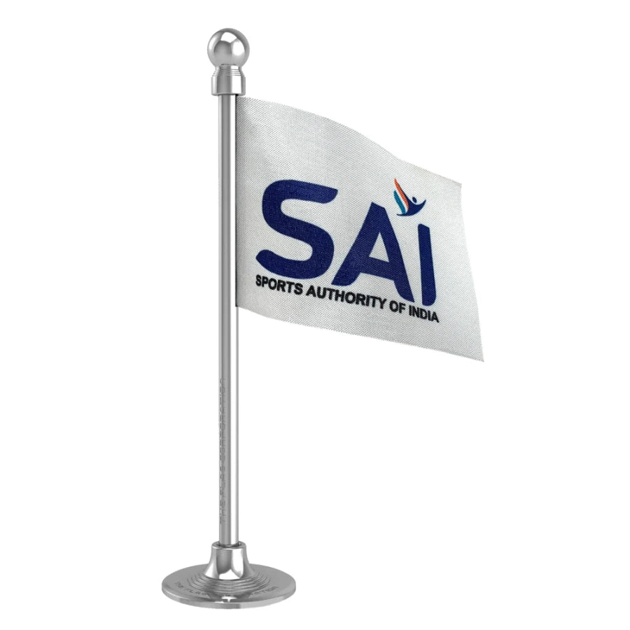 SAI Sports Authority of India Car Dashboard Flag of 2in x 3in With A Steel or Plastic Base