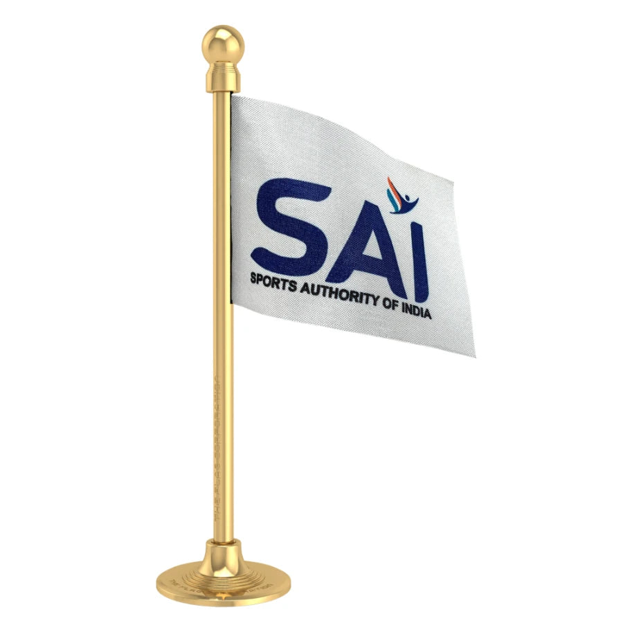 SAI Sports Authority of India Car Dashboard Flag of 2in x 3in With A Steel or Plastic Base