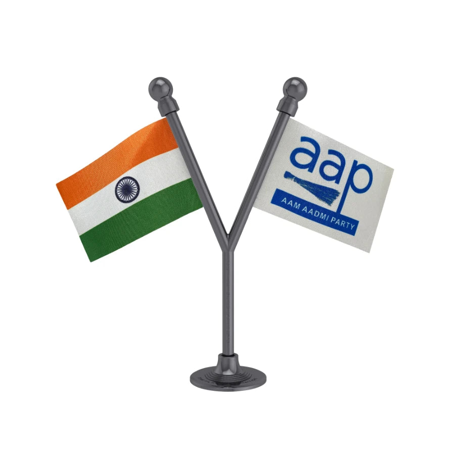 India & AAP Aam Aadmi Party Dual Car Dashboard Flag of 2in x 3in With A Plastic Base