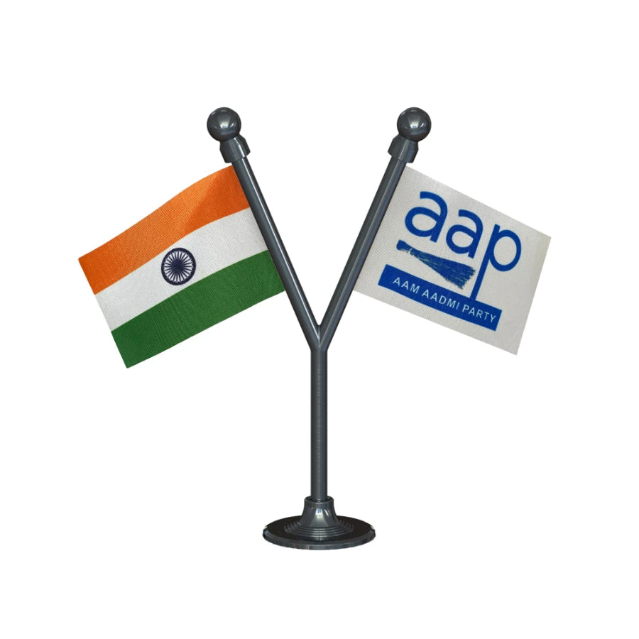 India & AAP Aam Aadmi Party Dual Car Dashboard Flag of 2in x 3in With A Plastic Base