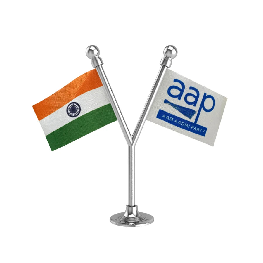 India & AAP Aam Aadmi Party Dual Car Dashboard Flag of 2in x 3in With A Plastic Base