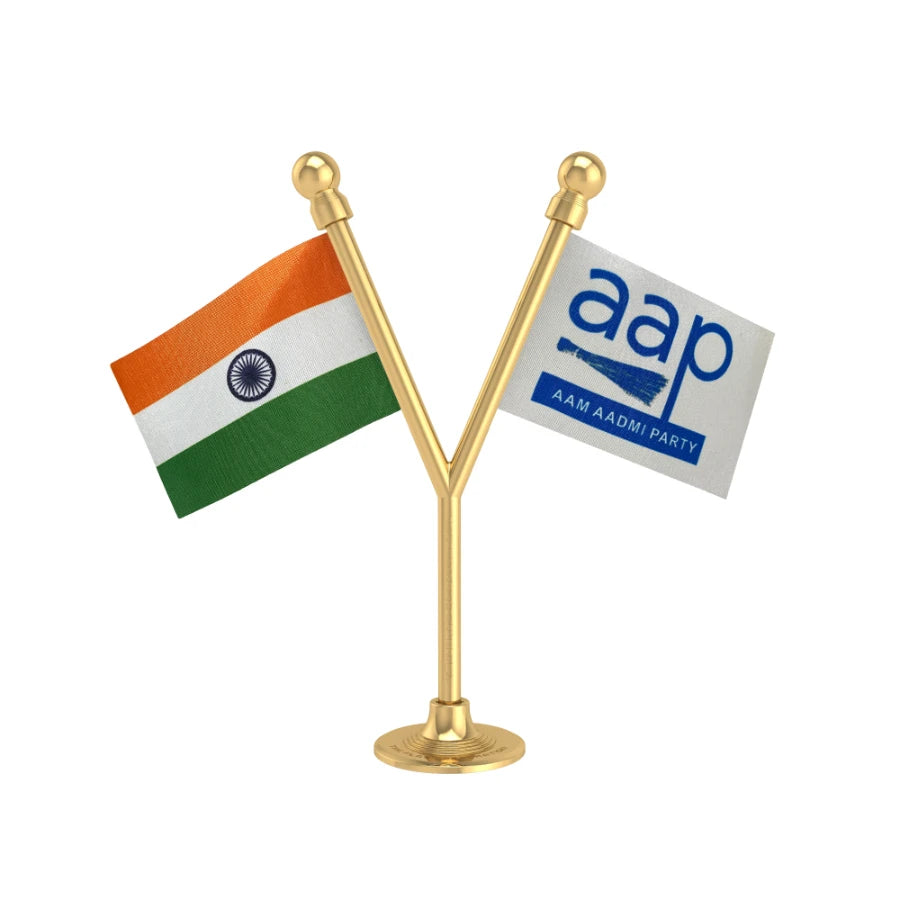 India & AAP Aam Aadmi Party Dual Car Dashboard Flag of 2in x 3in With A Plastic Base