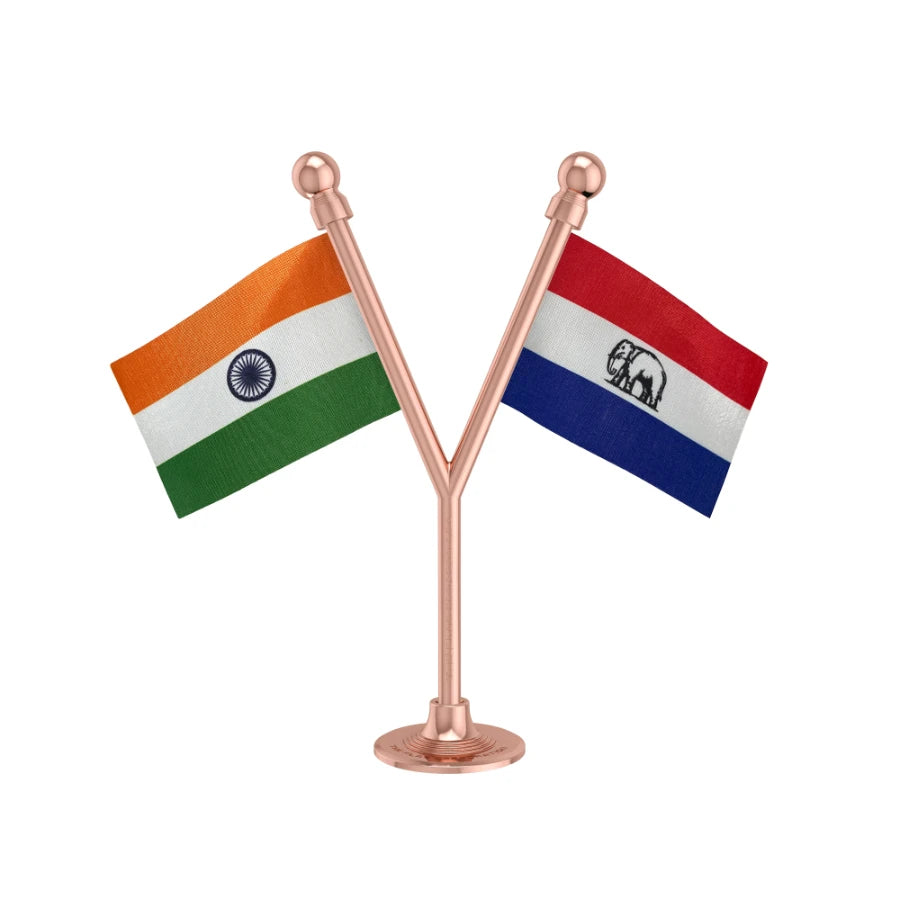 India & Asom Gana Parishad AGP Dual Car Dashboard Flag of 2in x 3in With A Plastic Base