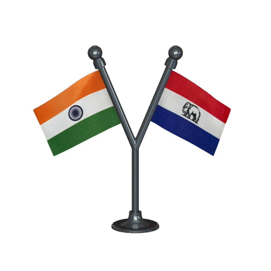 India & Asom Gana Parishad AGP Dual Car Dashboard Flag of 2in x 3in With A Plastic Base