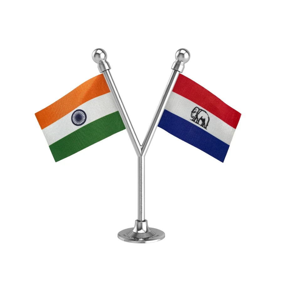 India & Asom Gana Parishad AGP Dual Car Dashboard Flag of 2in x 3in With A Plastic Base