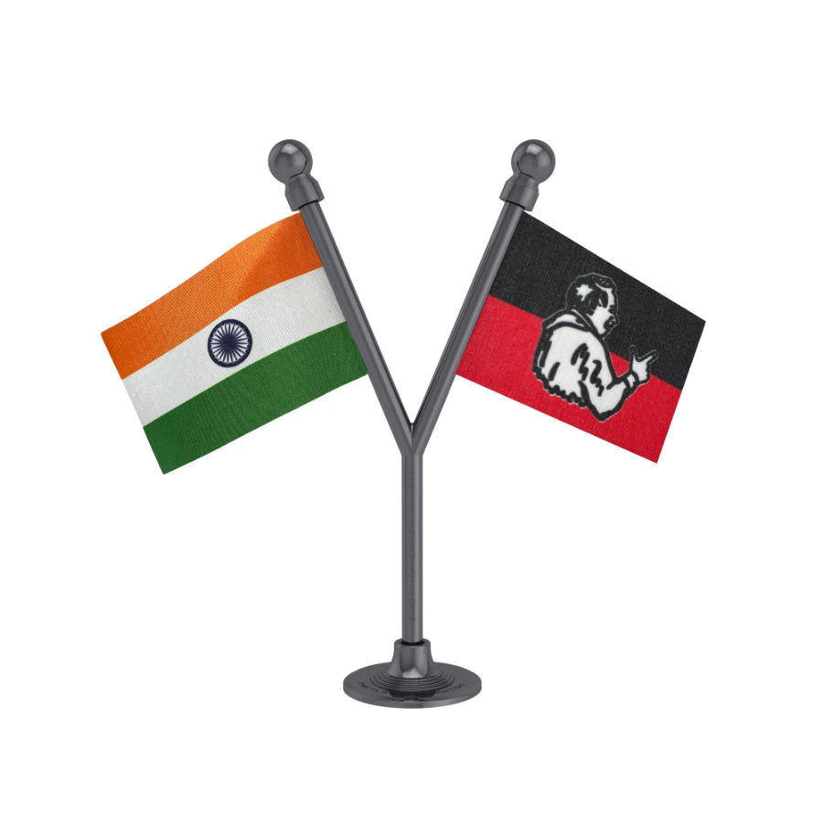 India & AIADMK All India Anna Dravida Munnetra Kazhagam Dual Car Dashboard Flag of 2in x 3in With A Plastic Base